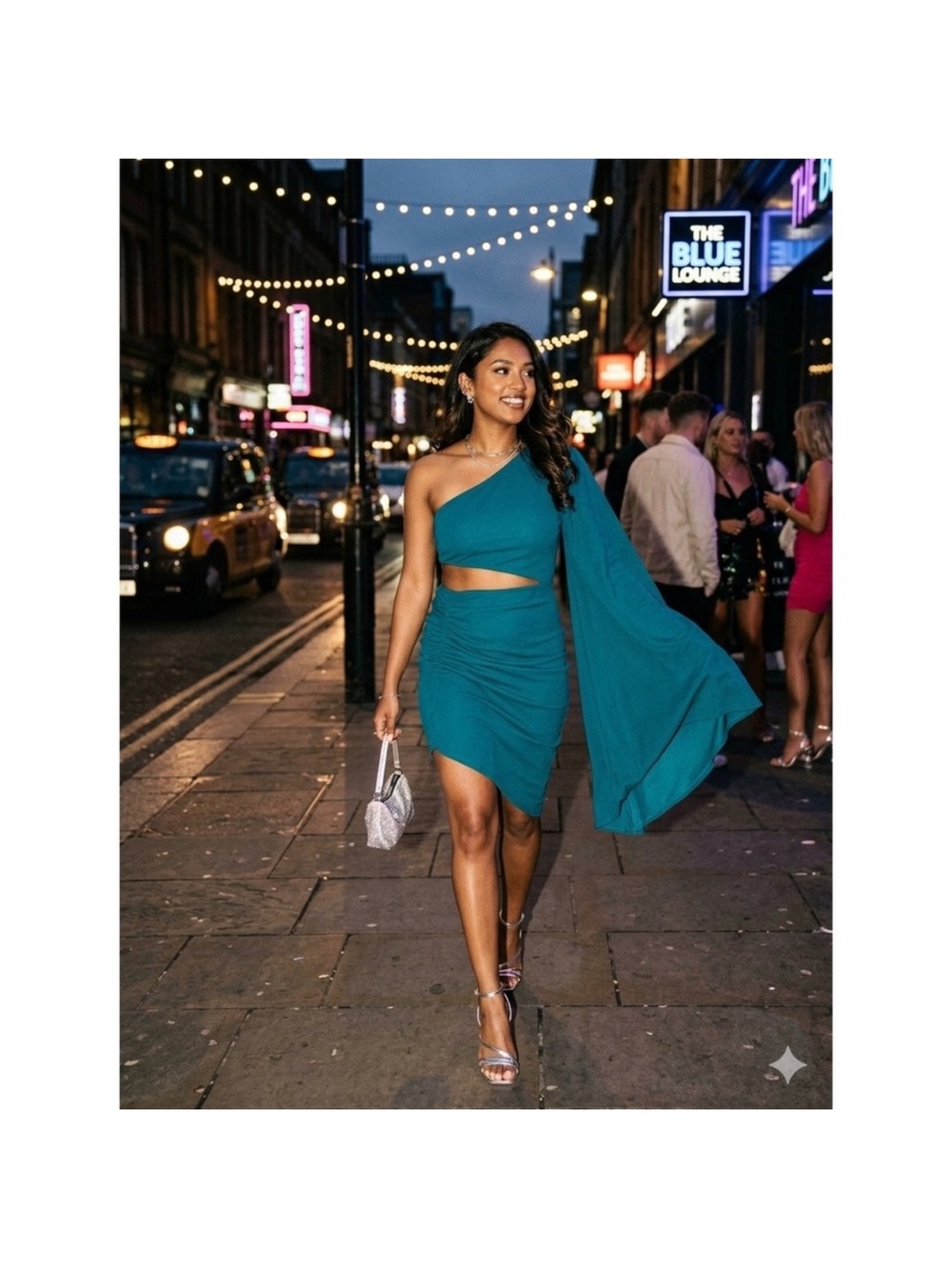 Teal One-Shoulder Cutout Mini Dress